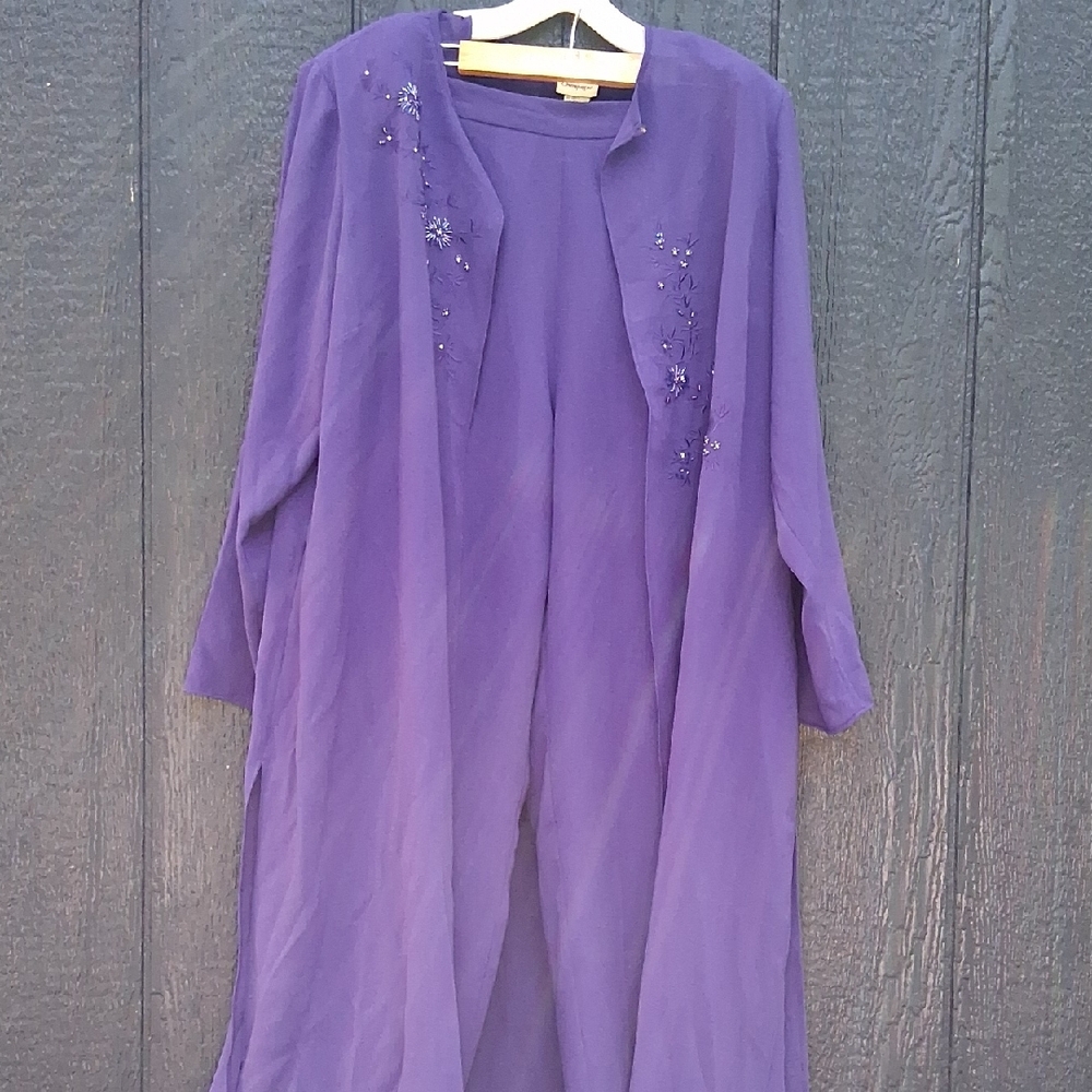 Candlelight And Champagne Purple Embellished Long Cardigan,Shirt,Pants